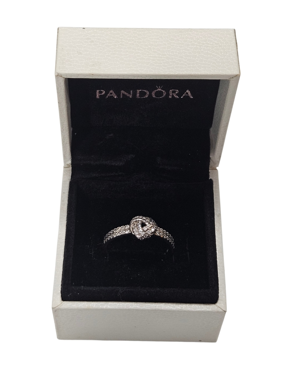 Pandora Sparkling Love Knot Ring Size 56 US 7.5 With Box